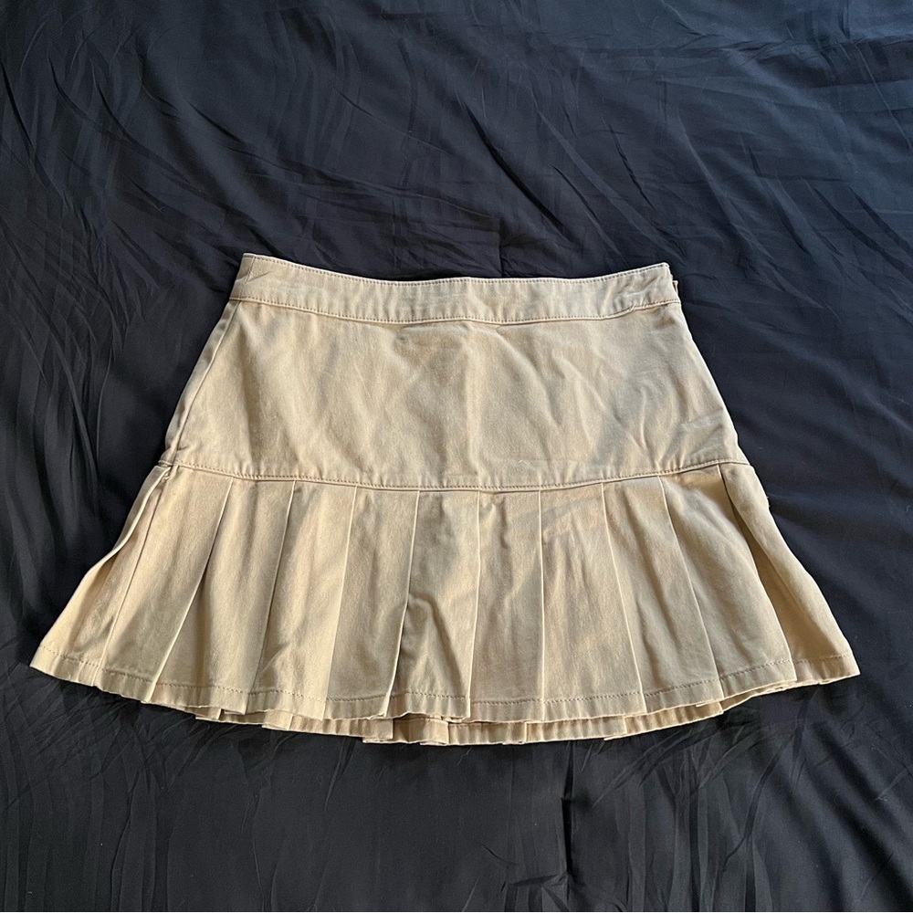 Twill Drop-Waist Pleated Mini Skirt
